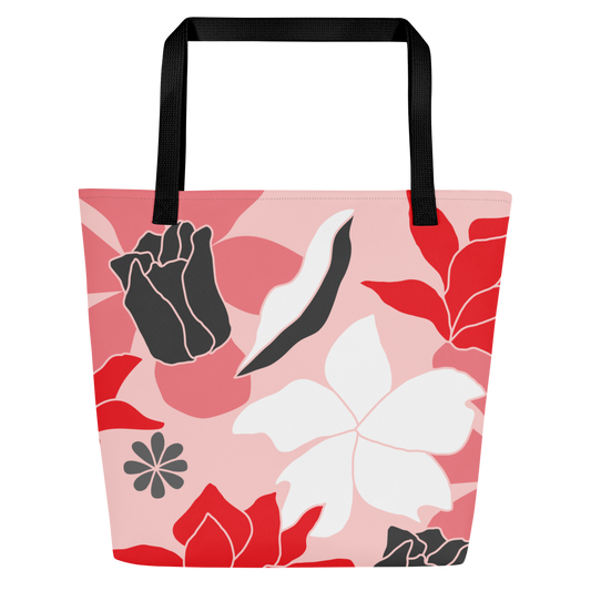 Pink Multi All-Over Print Large Tote Bag w/ Pocket