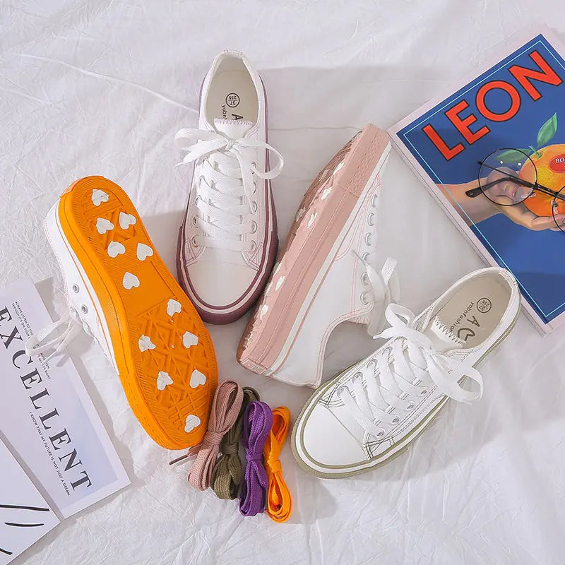 Women's Fashion Canvas Shoes in Candy Orange & White