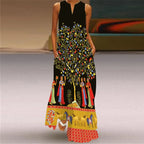 V-Neck Sleeveless Pocket Dress with Digital Print