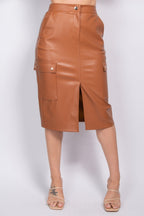 Faux Leather High-rise Cargo Skirt