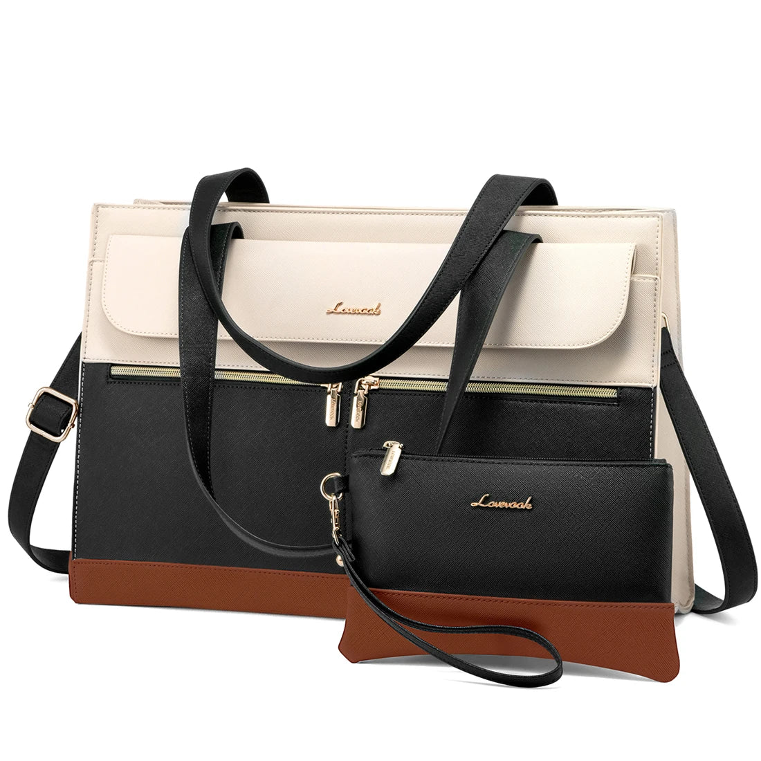 LOVEVOOK PU Leather Computer Briefcase Office Lady Shoulder Tote Handbag Large Capacity Business 15.6 Inch Laptop Bag for Women