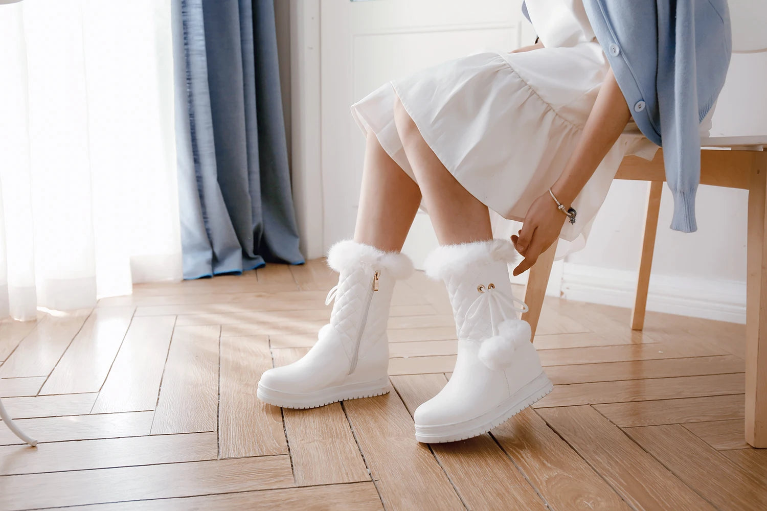 Fashion Women Snow Boots 2025 Winter Boots Height Lncreasing Platform Thick Plush Warm Zip Winter Shoes 34-43 White Pink Black