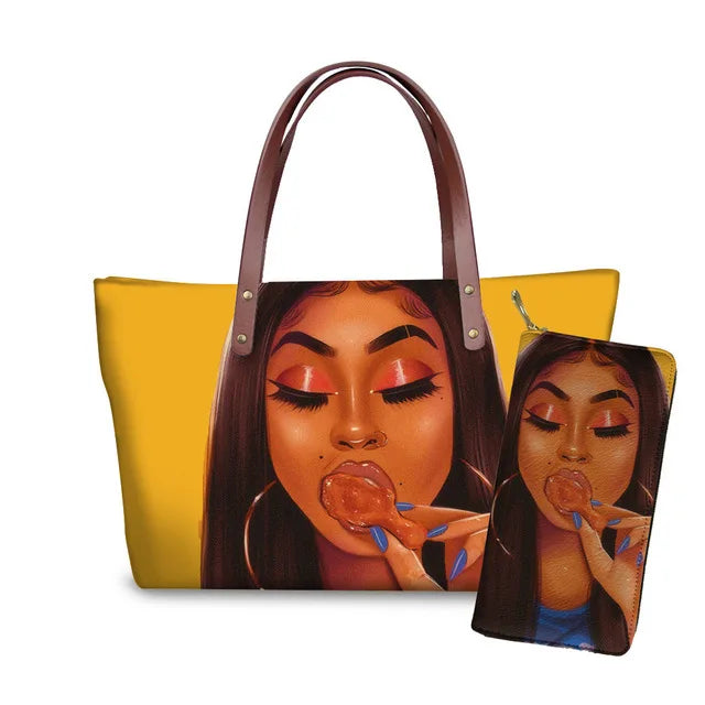 African Women Pattern Black Art African Girl Theme Women Shoulder Bag Handbag Exclusive Printed Handbag for Ladies Bag Handbag