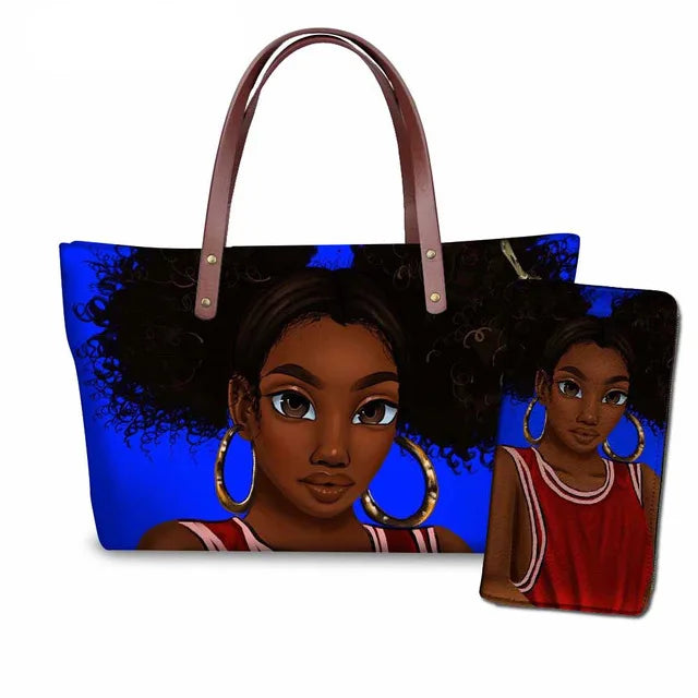 African Women Pattern Black Art African Girl Theme Women Shoulder Bag Handbag Exclusive Printed Handbag for Ladies Bag Handbag