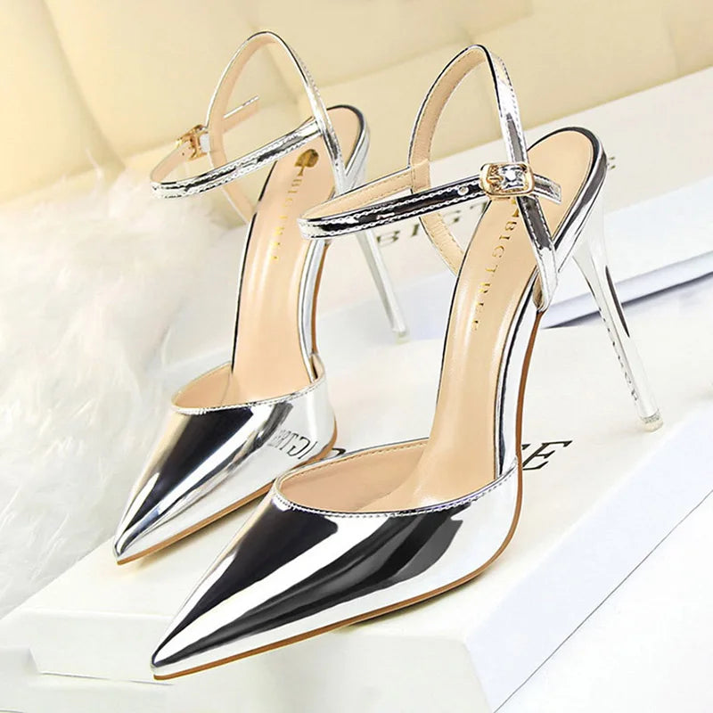 BIGTREE Shoes Fashion High Heels Shoes Patent Leather Woman Pumps Sexy Women Heels Blue Sliver Stiletto Heels Women Sandals 2025