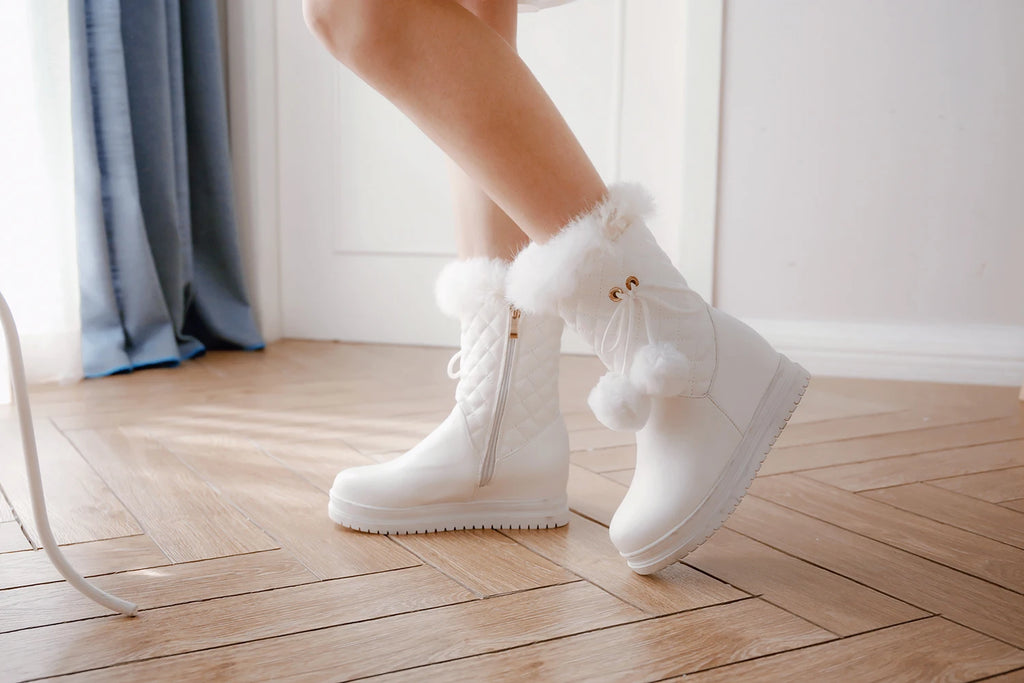 Fashion Women Snow Boots 2025 Winter Boots Height Lncreasing Platform Thick Plush Warm Zip Winter Shoes 34-43 White Pink Black