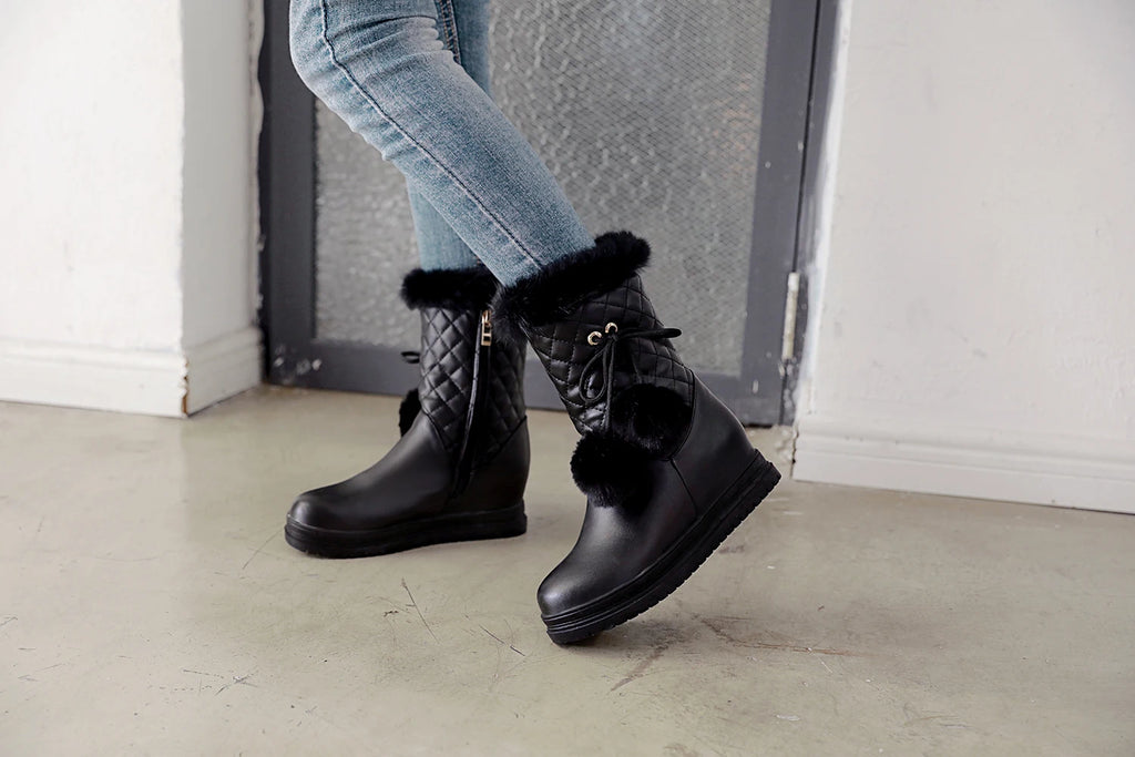 Fashion Women Snow Boots 2025 Winter Boots Height Lncreasing Platform Thick Plush Warm Zip Winter Shoes 34-43 White Pink Black