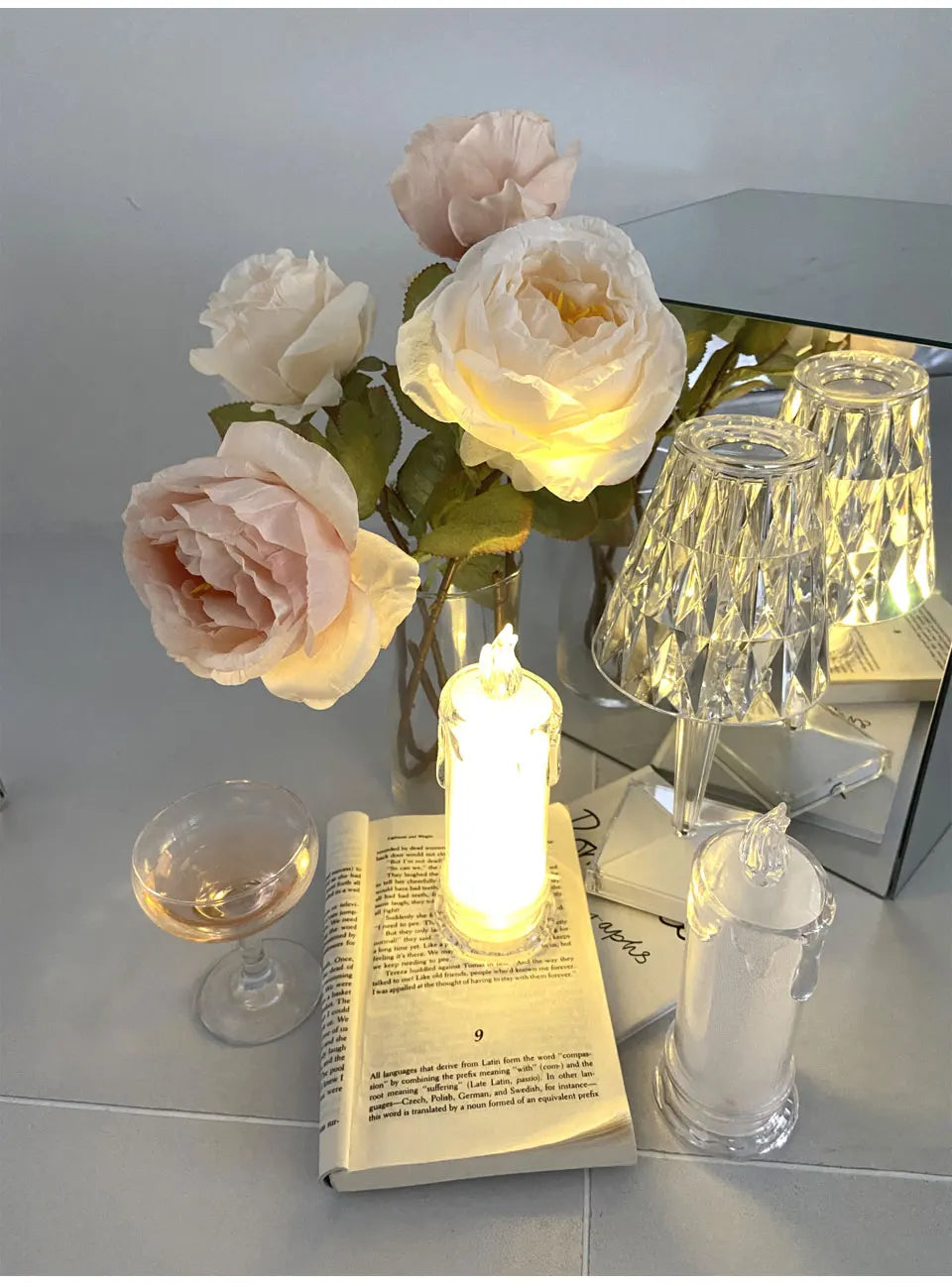 Candle Crystal Lamp Led Flameless Candles with Battery Operated Pillar Candles with Realistic Flame Light Desk Lamp Home Decor