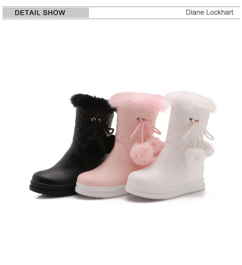 Fashion Women Snow Boots 2025 Winter Boots Height Lncreasing Platform Thick Plush Warm Zip Winter Shoes 34-43 White Pink Black