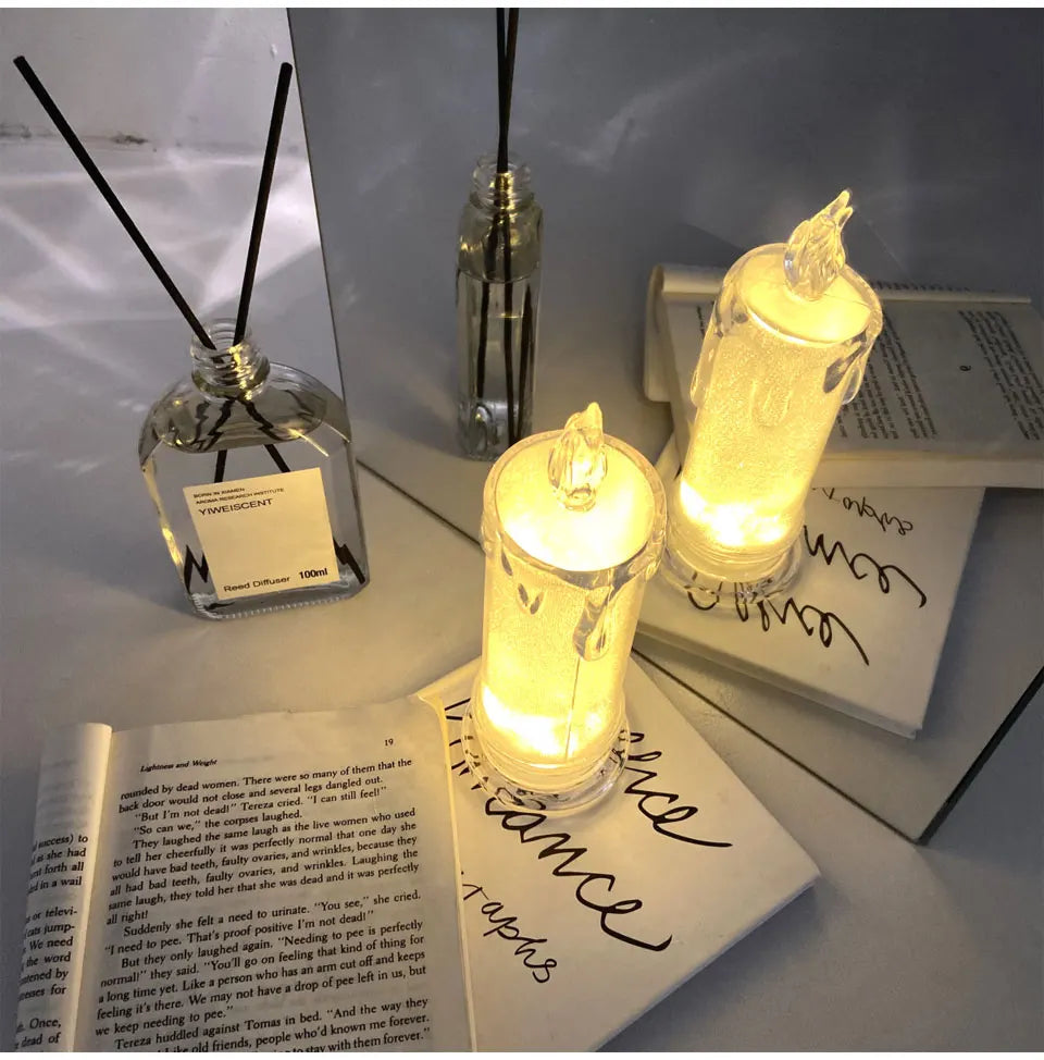 Candle Crystal Lamp Led Flameless Candles with Battery Operated Pillar Candles with Realistic Flame Light Desk Lamp Home Decor