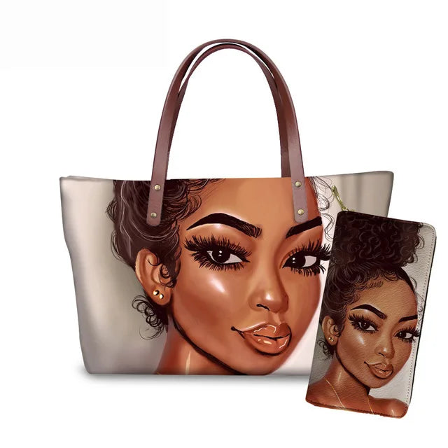 African Women Pattern Black Art African Girl Theme Women Shoulder Bag Handbag Exclusive Printed Handbag for Ladies Bag Handbag