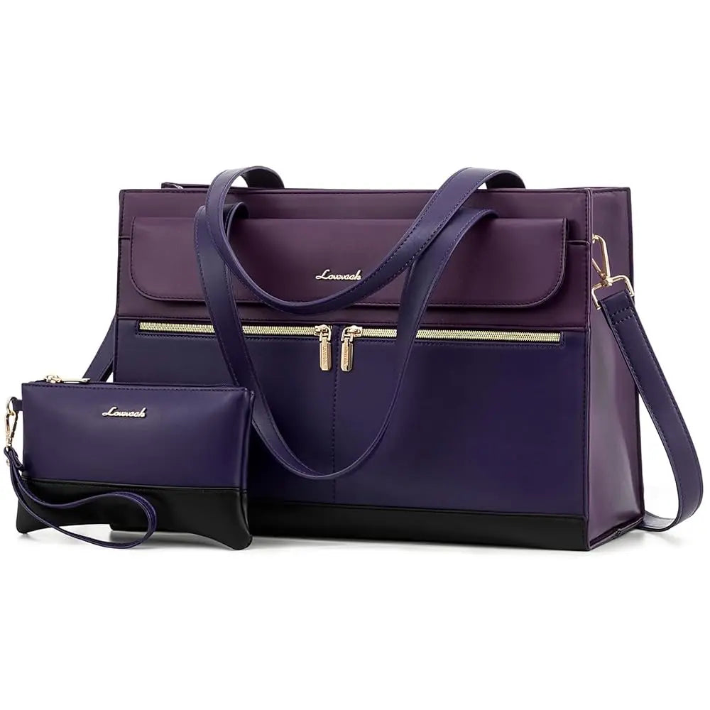 LOVEVOOK PU Leather Computer Briefcase Office Lady Shoulder Tote Handbag Large Capacity Business 15.6 Inch Laptop Bag for Women