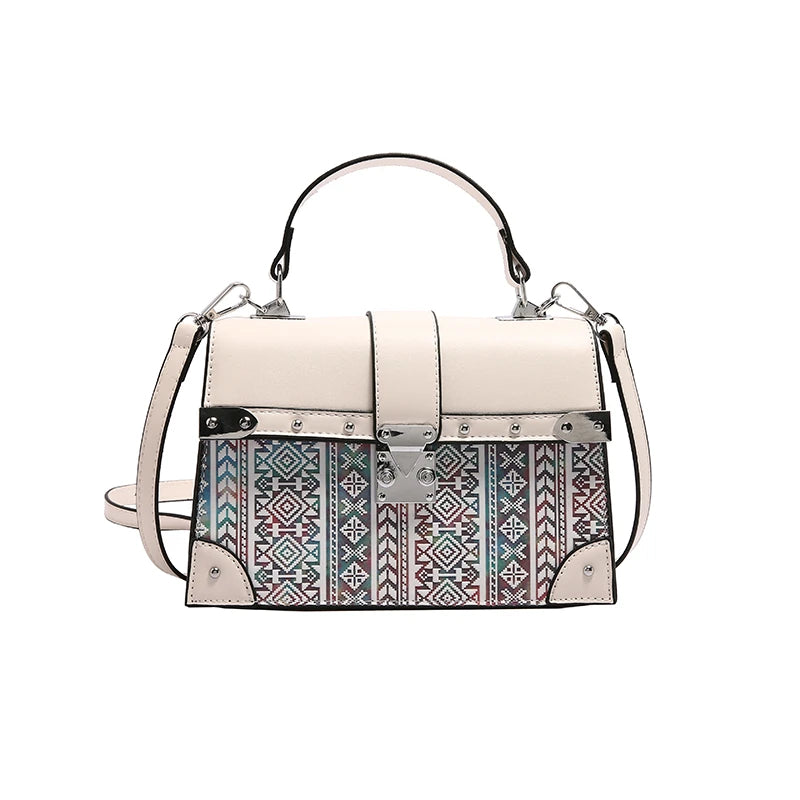 2024 Hot Selling Trend  Luxury  Women's Small Square Bag Fashion Lock Geometric Pattern Shoulder Bag Ladies Handbags