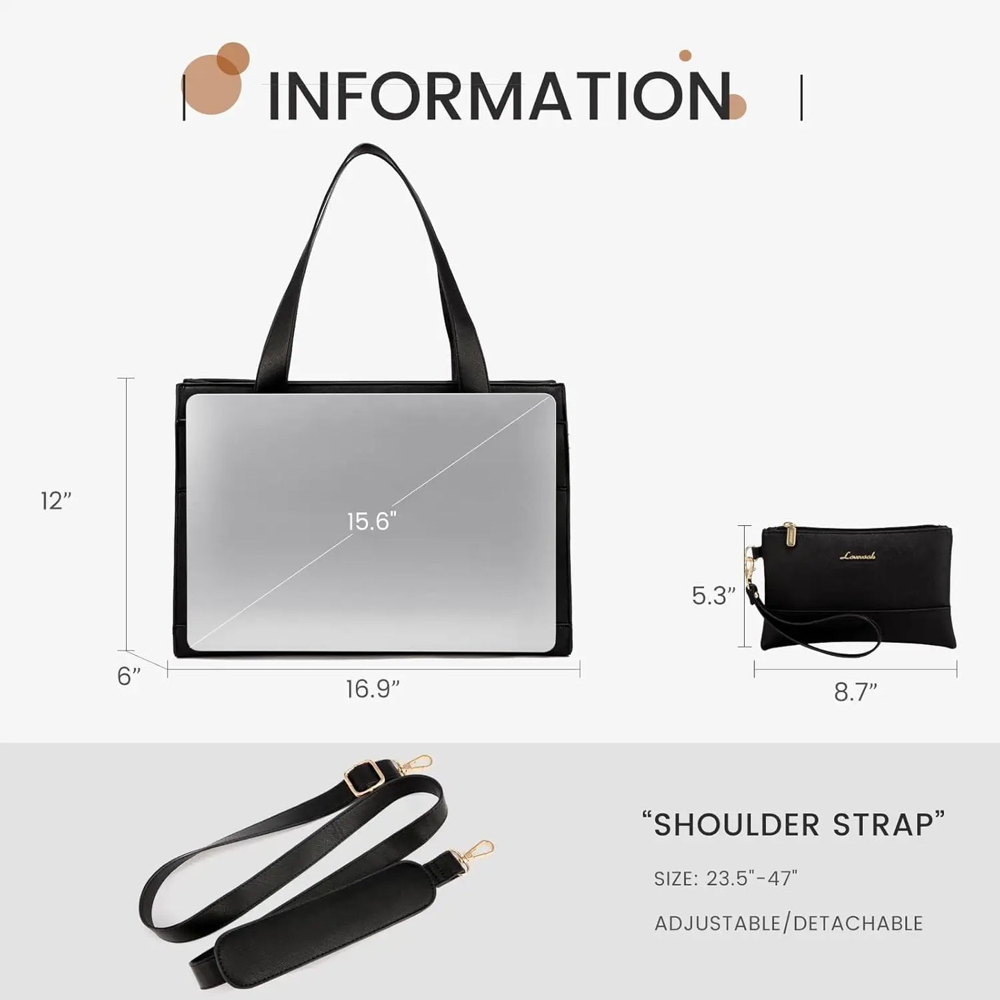LOVEVOOK PU Leather Computer Briefcase Office Lady Shoulder Tote Handbag Large Capacity Business 15.6 Inch Laptop Bag for Women