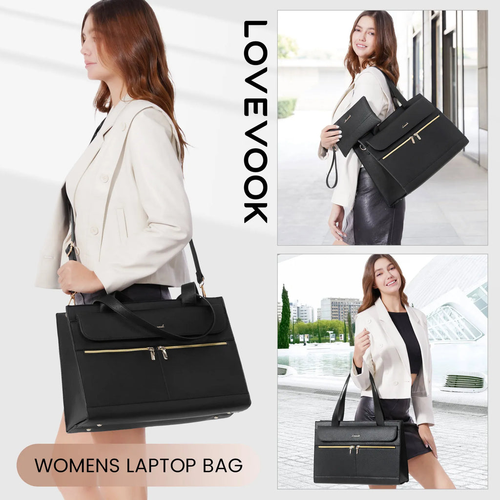 LOVEVOOK PU Leather Computer Briefcase Office Lady Shoulder Tote Handbag Large Capacity Business 15.6 Inch Laptop Bag for Women