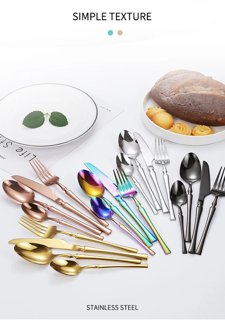 16pcs Cutlery Set Dinnerware Stainless Steel Western Tableware Forks Knives Spoons Silverware Wedding Gift Dishwasher Safe