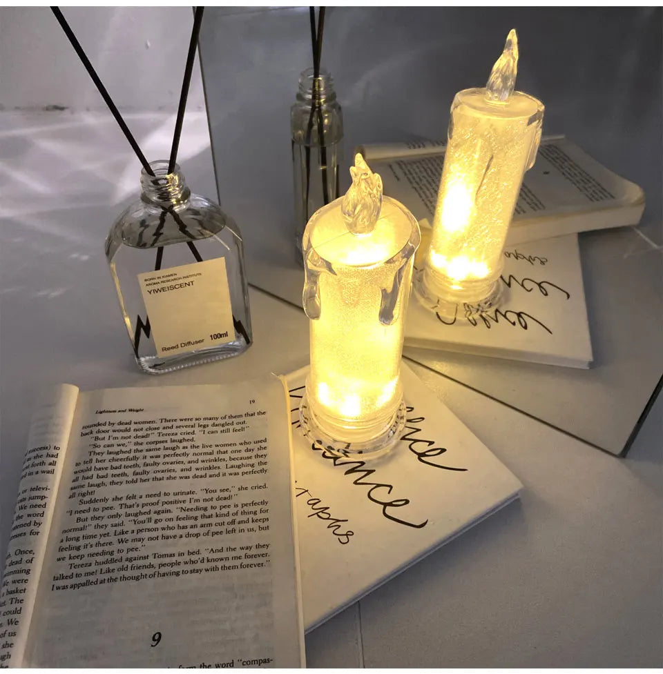 Candle Crystal Lamp Led Flameless Candles with Battery Operated Pillar Candles with Realistic Flame Light Desk Lamp Home Decor