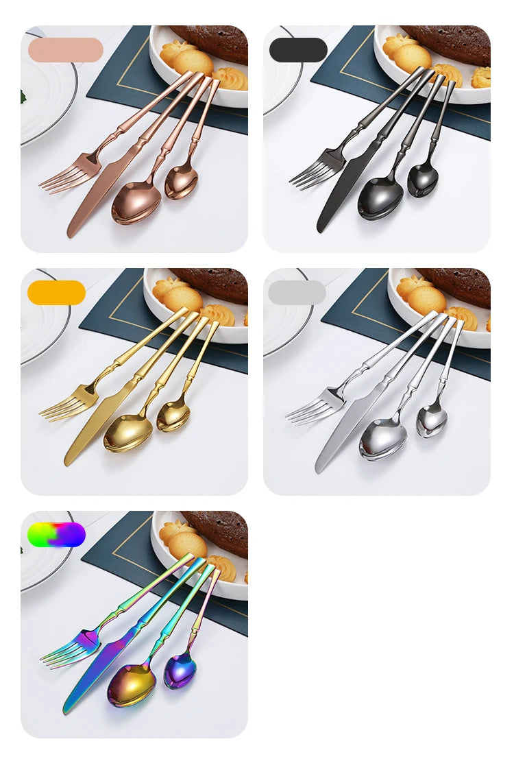 16pcs Cutlery Set Dinnerware Stainless Steel Western Tableware Forks Knives Spoons Silverware Wedding Gift Dishwasher Safe