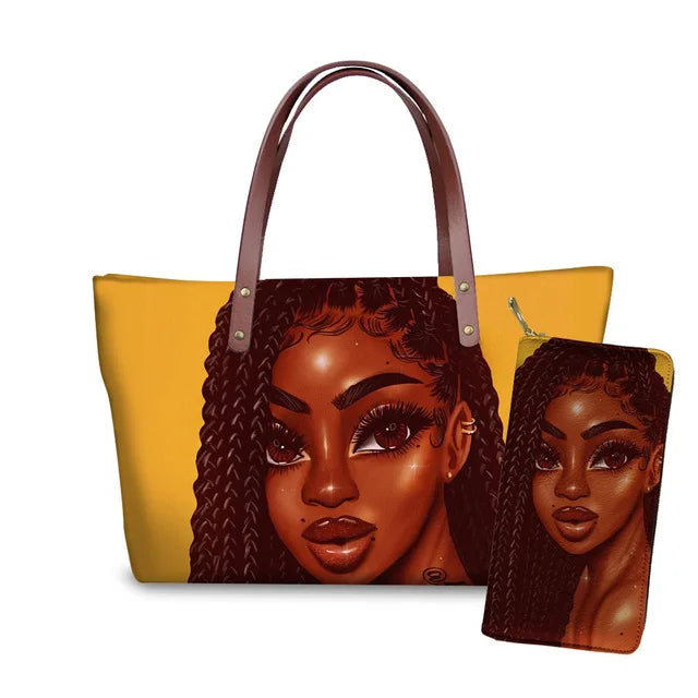 African Women Pattern Black Art African Girl Theme Women Shoulder Bag Handbag Exclusive Printed Handbag for Ladies Bag Handbag