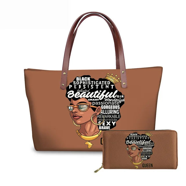 African Women Pattern Black Art African Girl Theme Women Shoulder Bag Handbag Exclusive Printed Handbag for Ladies Bag Handbag