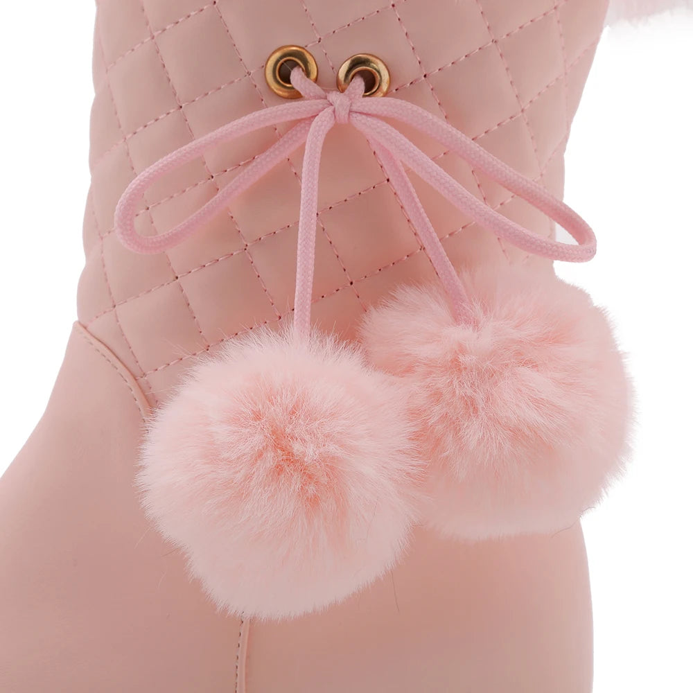 Fashion Women Snow Boots 2025 Winter Boots Height Lncreasing Platform Thick Plush Warm Zip Winter Shoes 34-43 White Pink Black