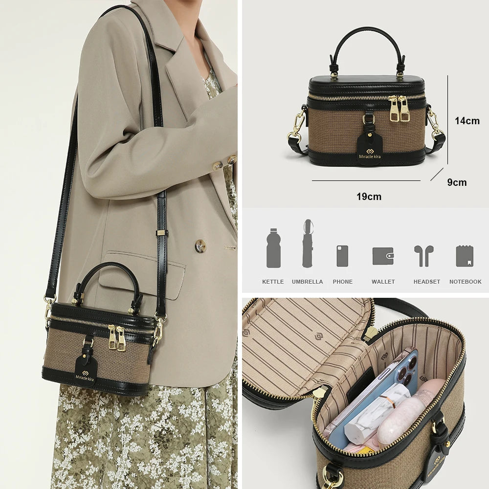 Retro Single Shoulder Crossbody Handbag for Women Fashionable Retro Box Bag with Zip Nylon Contrast Color Bucket Bag