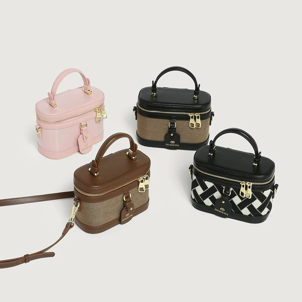 Retro Single Shoulder Crossbody Handbag for Women Fashionable Retro Box Bag with Zip Nylon Contrast Color Bucket Bag