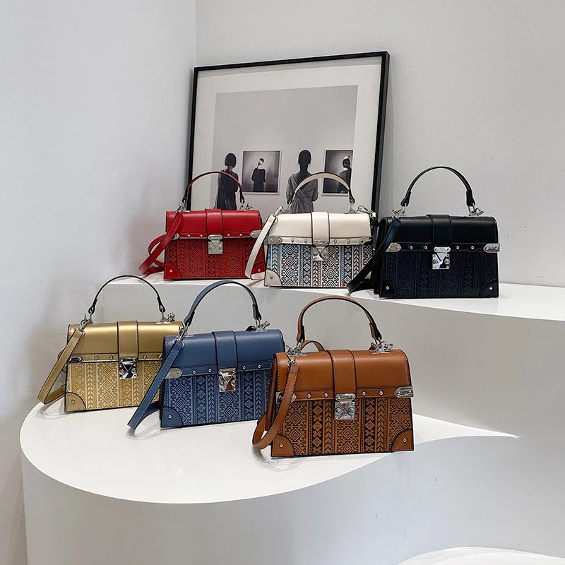 2024 Hot Selling Trend  Luxury  Women's Small Square Bag Fashion Lock Geometric Pattern Shoulder Bag Ladies Handbags