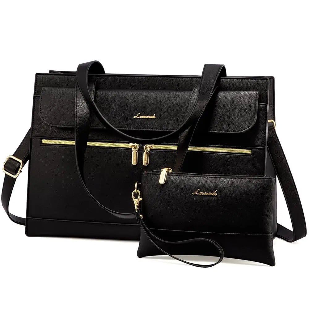 LOVEVOOK PU Leather Computer Briefcase Office Lady Shoulder Tote Handbag Large Capacity Business 15.6 Inch Laptop Bag for Women