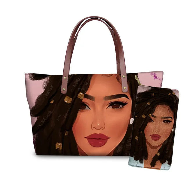 African Women Pattern Black Art African Girl Theme Women Shoulder Bag Handbag Exclusive Printed Handbag for Ladies Bag Handbag