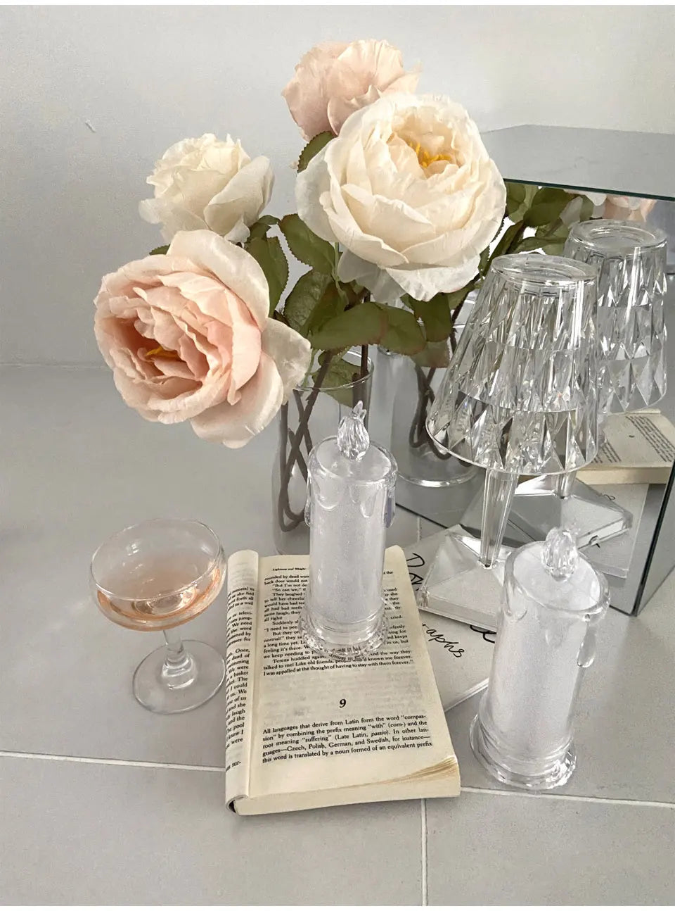 Candle Crystal Lamp Led Flameless Candles with Battery Operated Pillar Candles with Realistic Flame Light Desk Lamp Home Decor