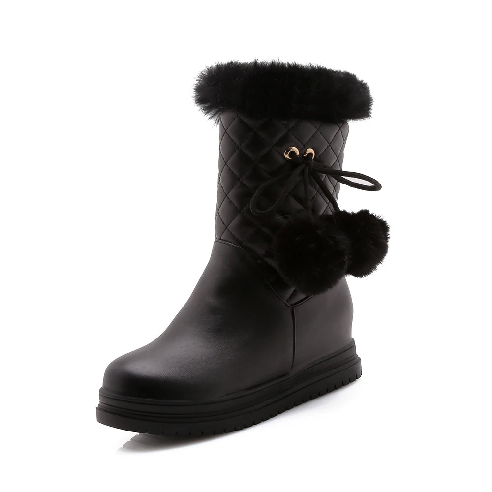 Fashion Women Snow Boots 2025 Winter Boots Height Lncreasing Platform Thick Plush Warm Zip Winter Shoes 34-43 White Pink Black