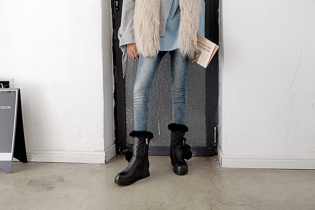 Fashion Women Snow Boots 2025 Winter Boots Height Lncreasing Platform Thick Plush Warm Zip Winter Shoes 34-43 White Pink Black