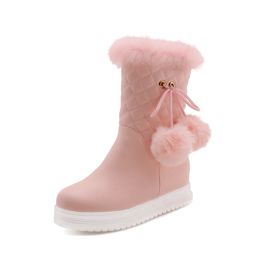 Fashion Women Snow Boots 2025 Winter Boots Height Lncreasing Platform Thick Plush Warm Zip Winter Shoes 34-43 White Pink Black