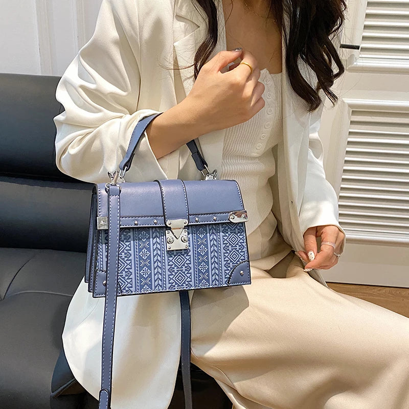 2024 Hot Selling Trend  Luxury  Women's Small Square Bag Fashion Lock Geometric Pattern Shoulder Bag Ladies Handbags