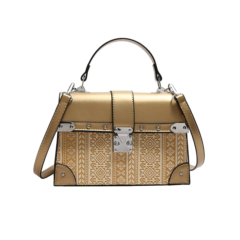 2024 Hot Selling Trend  Luxury  Women's Small Square Bag Fashion Lock Geometric Pattern Shoulder Bag Ladies Handbags