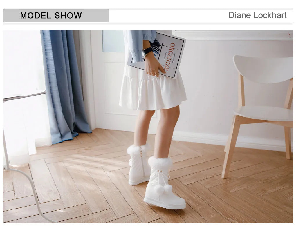 Fashion Women Snow Boots 2025 Winter Boots Height Lncreasing Platform Thick Plush Warm Zip Winter Shoes 34-43 White Pink Black