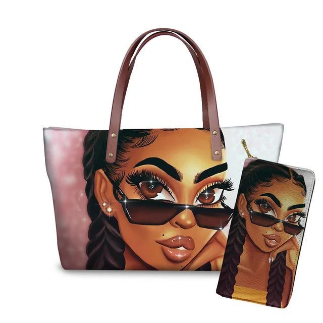 African Women Pattern Black Art African Girl Theme Women Shoulder Bag Handbag Exclusive Printed Handbag for Ladies Bag Handbag