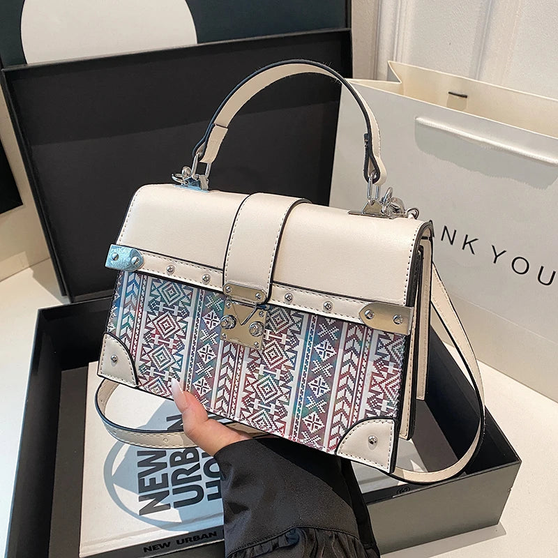 2024 Hot Selling Trend  Luxury  Women's Small Square Bag Fashion Lock Geometric Pattern Shoulder Bag Ladies Handbags