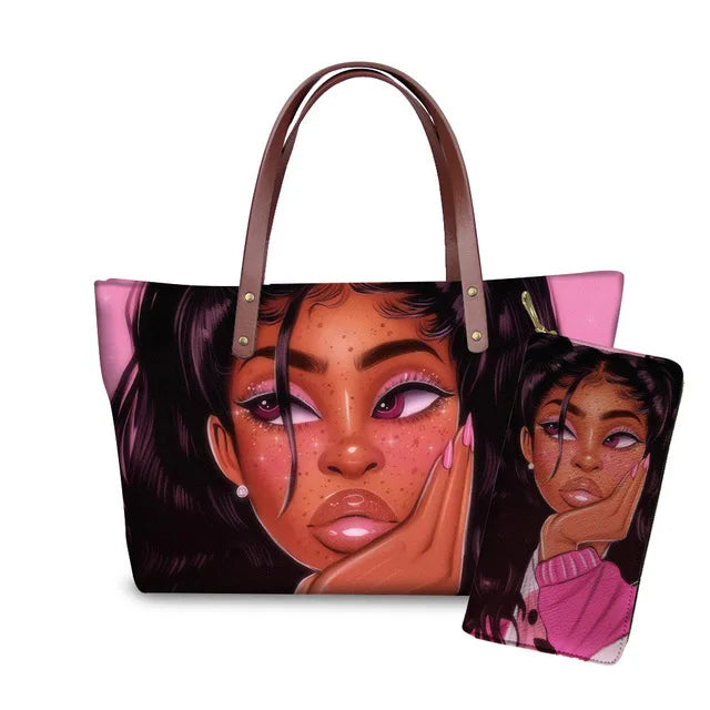 African Women Pattern Black Art African Girl Theme Women Shoulder Bag Handbag Exclusive Printed Handbag for Ladies Bag Handbag