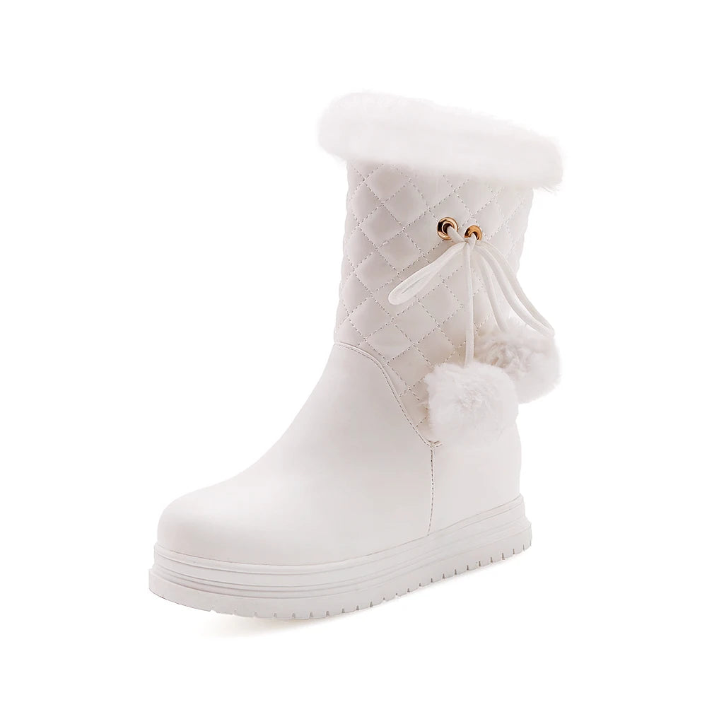 Fashion Women Snow Boots 2025 Winter Boots Height Lncreasing Platform Thick Plush Warm Zip Winter Shoes 34-43 White Pink Black