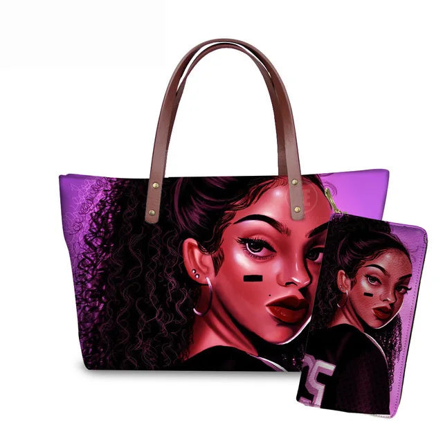 African Women Pattern Black Art African Girl Theme Women Shoulder Bag Handbag Exclusive Printed Handbag for Ladies Bag Handbag