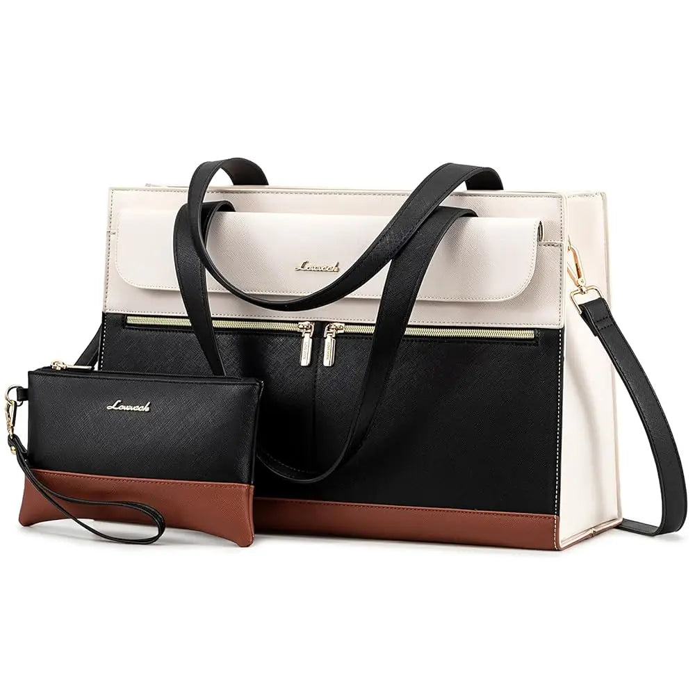 LOVEVOOK PU Leather Computer Briefcase Office Lady Shoulder Tote Handbag Large Capacity Business 15.6 Inch Laptop Bag for Women