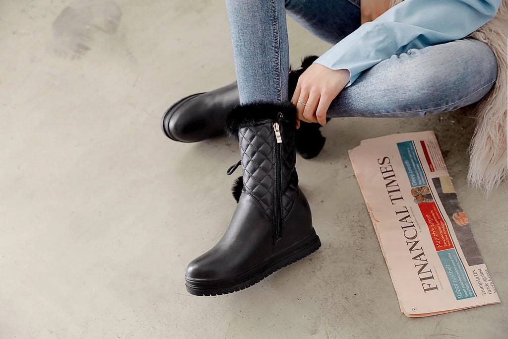 Fashion Women Snow Boots 2025 Winter Boots Height Lncreasing Platform Thick Plush Warm Zip Winter Shoes 34-43 White Pink Black