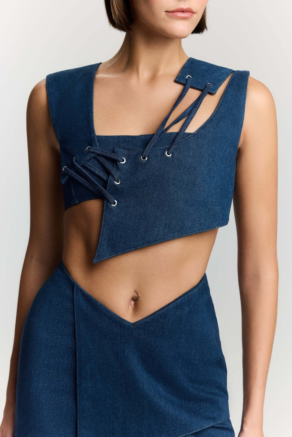 JENDUE Endless Line Denim Crop Top - Unique & Stylish