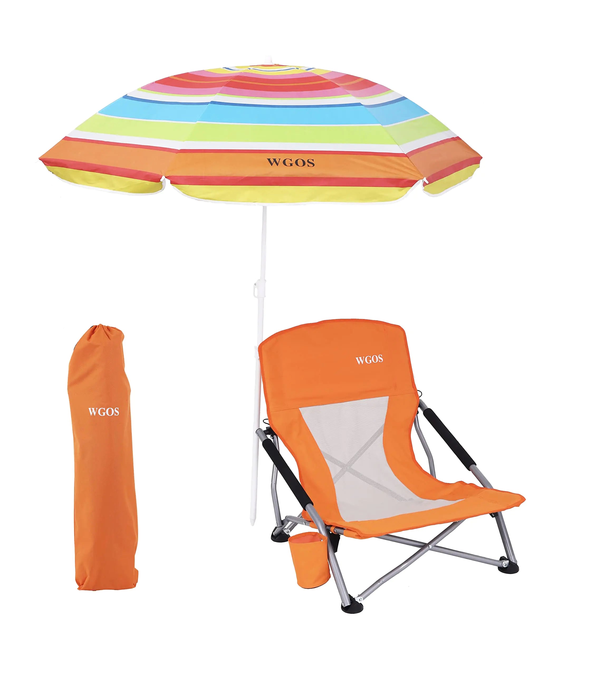 Beach Chair Beach Chair and Umbrella Folding Beach Chair Beach Chairs for Adults Low Beach Chair Folding Chair with Umbrella Camping Chair Sillas De Playa (1-Pack Orange)