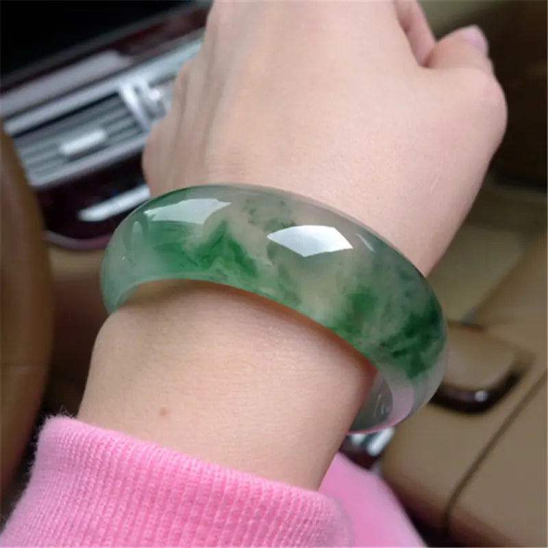 Myanmar Ice Blue Flower Jade Bracelet