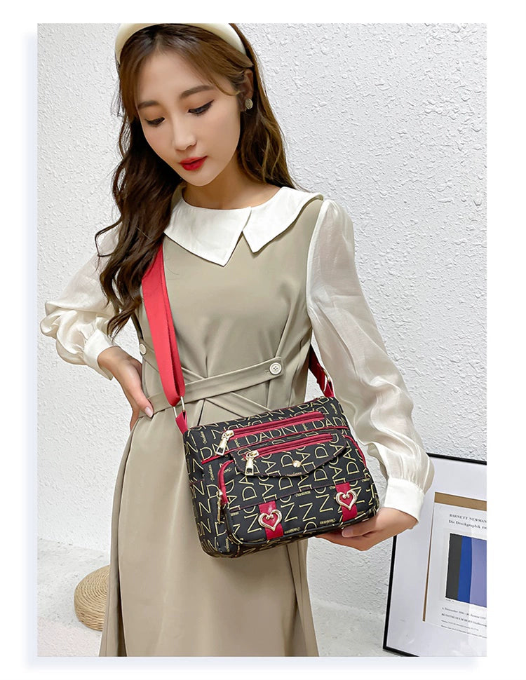 Printed Nylon Bag Crossbody Bag Women's Bag Middle-aged and Elderly Mother's Bag Lightweight Waterproof Shoulder Bag Casual Large Capacity Cloth Bag