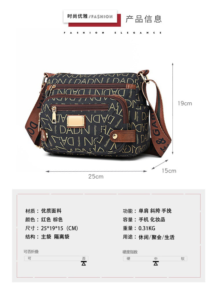 Printed Nylon Bag Crossbody Bag Women's Bag Middle-aged and Elderly Mother's Bag Lightweight Waterproof Shoulder Bag Casual Large Capacity Cloth Bag