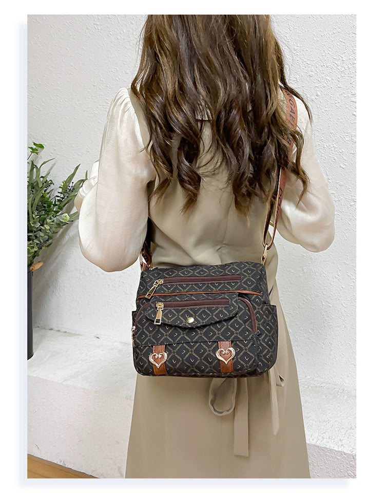 Printed Nylon Bag Crossbody Bag Women's Bag Middle-aged and Elderly Mother's Bag Lightweight Waterproof Shoulder Bag Casual Large Capacity Cloth Bag